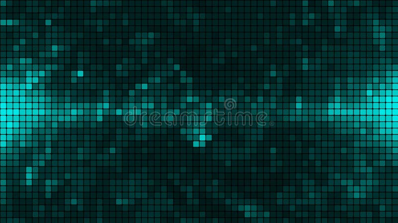 Turquoise mosaic tile background in technology concept. Abstract turquoise LED squares. Green pixel grid background royalty free illustration