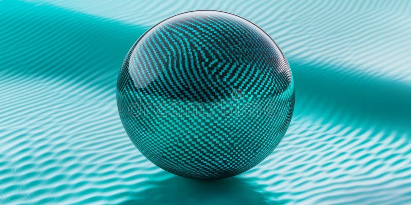 Turquoise spherical carbon textures featuring intricate glossy patterns. A vibrant and modern design stock image