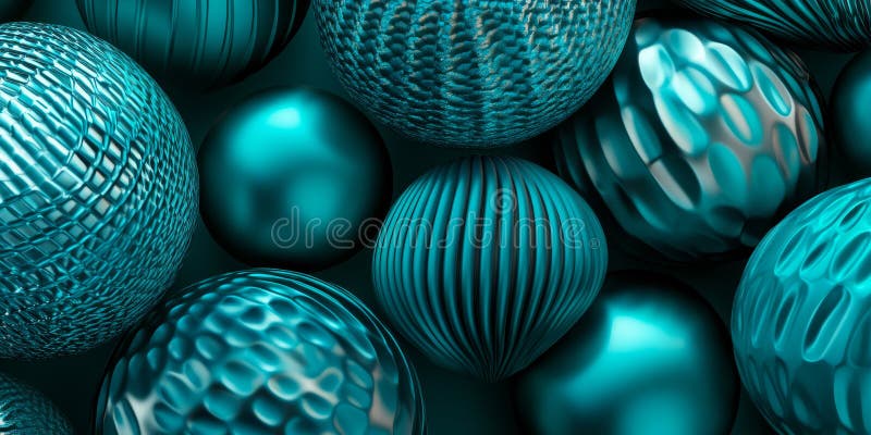 Turquoise spherical carbon textures featuring intricate glossy patterns. A vibrant and modern design stock photography