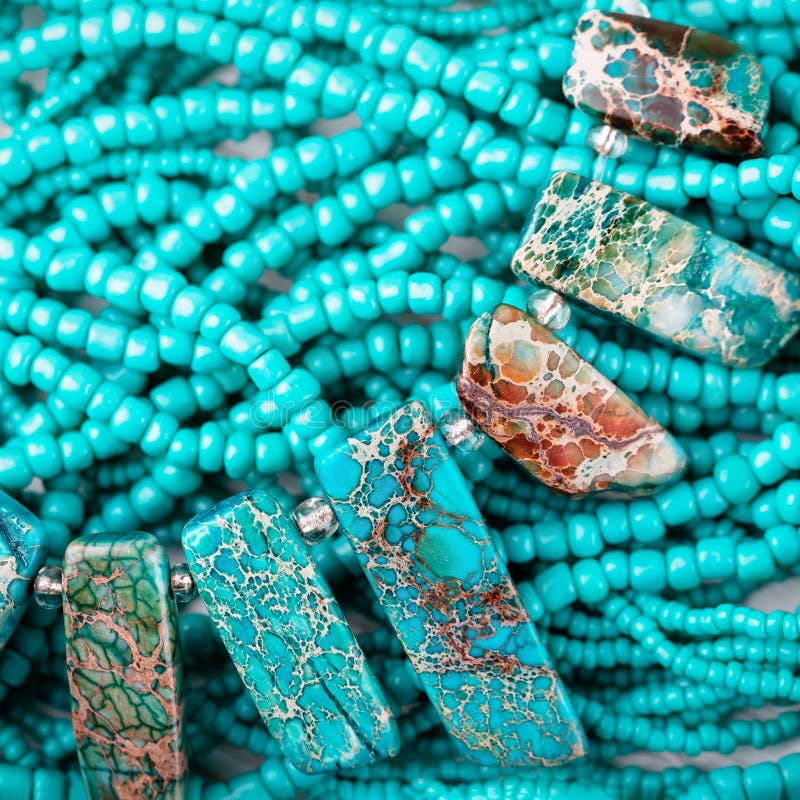 Turquoise Stone Background. Turquoise Necklace with Beautiful