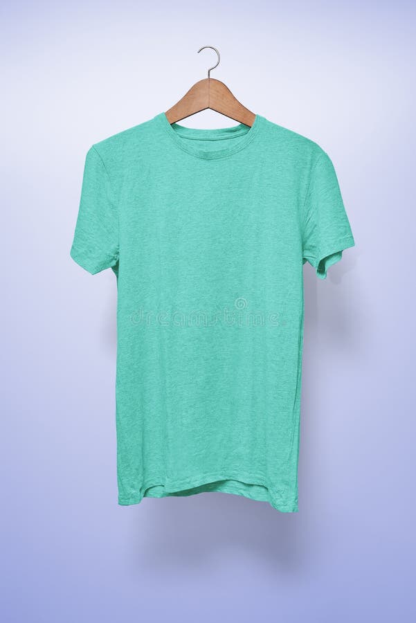 Turquoise T-Shirt on a Hanger Against a Light Blue Background Stock ...