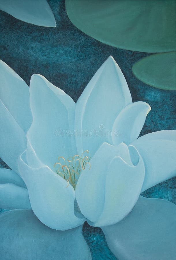 Turquoise water lily oil painting closeup