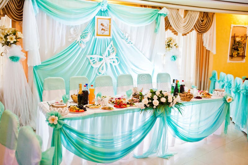 Turquoise Wedding Table of Newlyweds Stock Photo Image of decor