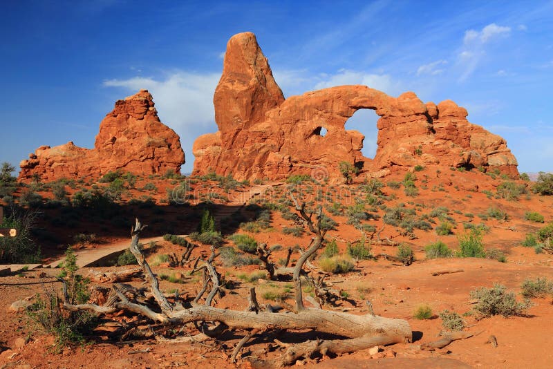 Arches National Park, Turret Arch in Morning Light, Windows Section, Soutwest Desert, Utah, USA