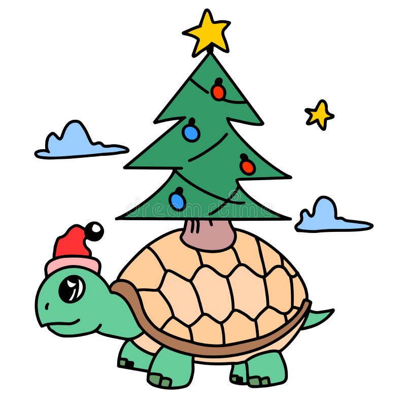 A Turtle Carrying a Christmas Tree on Its Back Stock Vector ...