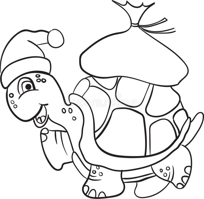 turtle christmas coloring page for kid stock vector