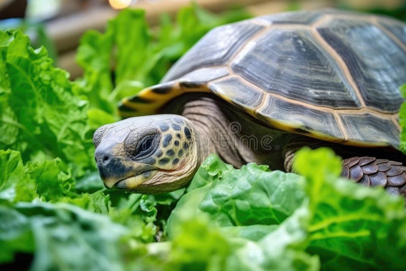Turtle Nibbling on Leafy Greens Stock Illustration Illustration of
