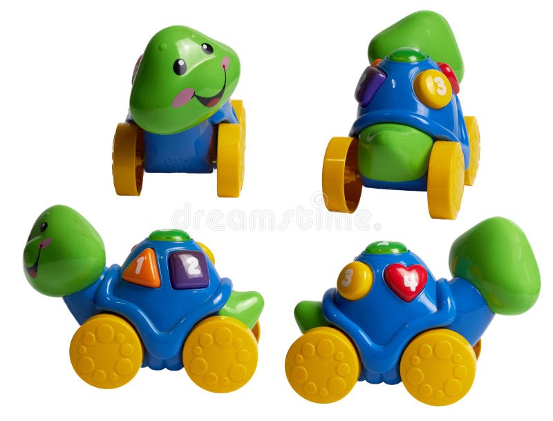 Turtle Shape in Wheel Car Baby Toy on Isolated White Background Stock