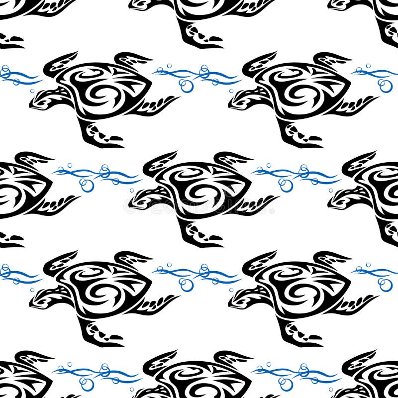 Turtle swimming in the sea seamless background pattern in square format suitable for nautical wallpaper of fabric design. Turtle swimming in the sea seamless background pattern in square format suitable for nautical wallpaper of fabric design