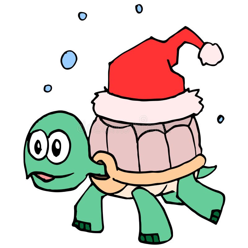 A Turtle Wearing a Christmas Hat when it is Snowing Stock Vector ...