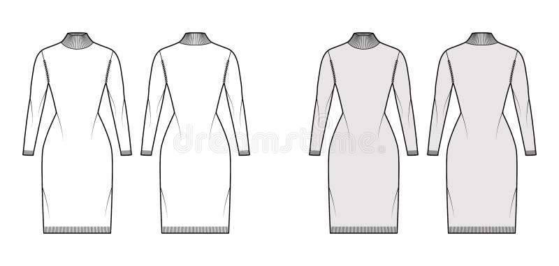 Turtleneck Zip-up Dress Technical Fashion Illustration With Short ...