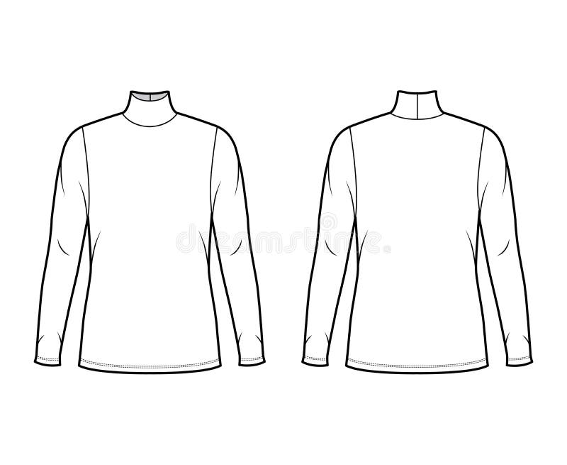 Turtleneck Jersey T-shirt Technical Fashion Illustration with Short ...