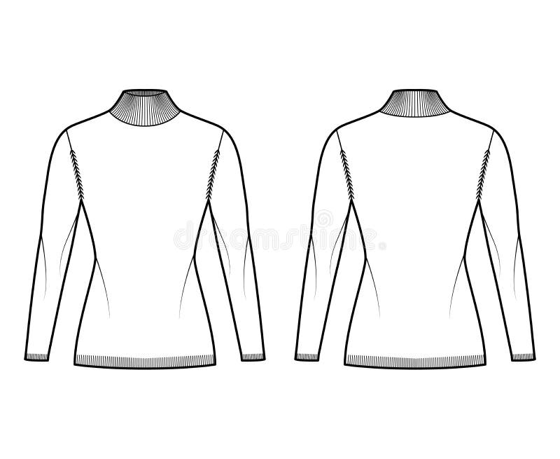 Turtleneck Sweater Technical Fashion Illustration with Long Sleeves ...