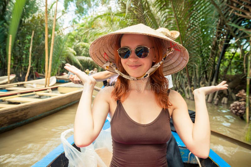 Turysta przy Mekong delty rejsem obrazy stock Turysta przy Mekong delty rejsem obrazy stock