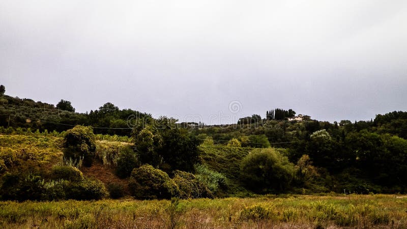 Tuscan field on a cloudy day royalty free stock photography