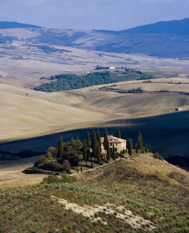 Tuscan Landscape, isolated farm with cypress