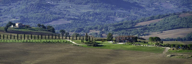 Tuscany, Italy landscape. Super high quality panorama taken at wonderful sunrise royalty free stock photography Tuscany, Italy landscape. Super high quality panorama taken at wonderful sunrise royalty free stock photography