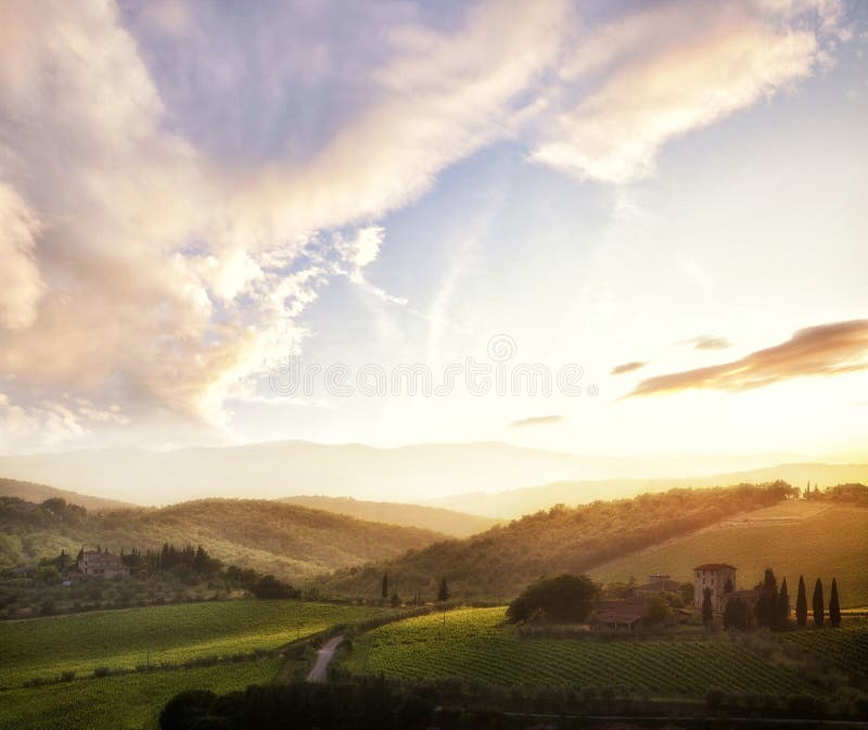 Tuscany landscape at sunset, Italy