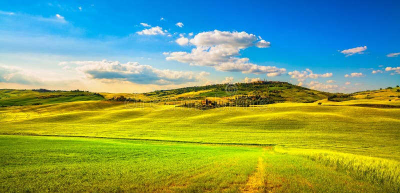 Tuscany Spring, Rolling Hills on Misty Sunset. Rural Landscape Stock ...