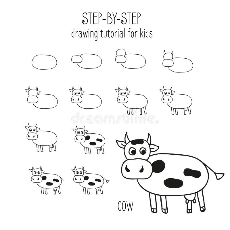 Tutorial Gradual Del Dibujo De La Vaca Para Los Niños Stock de ilustración  - Ilustración de animal, nivel: 79730850