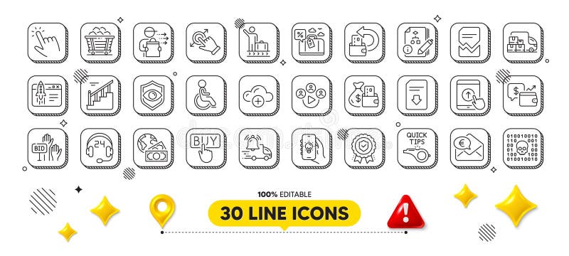 Tutorials, Insurance medal and Change money line icons pack. For web app. 3d design elements. Vector vector illustration