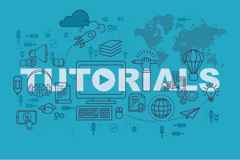 Tutorials web page banner concept with thin line flat design royalty free illustration