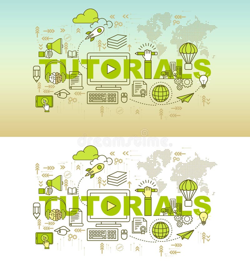 Tutorials web page banner concept with thin line flat design vector illustration