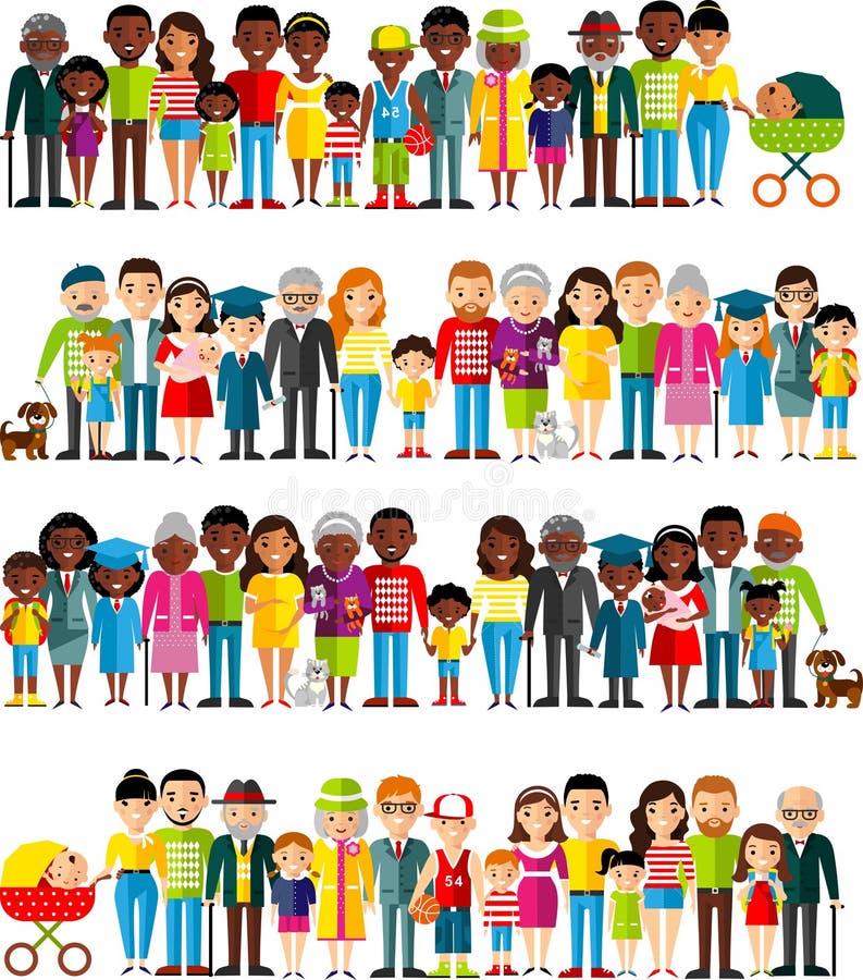 Tutto il gruppo d'età dell'afroamericano, gente europea Le generazioni equipaggiano e donna royalty illustrazione gratis Tutto il gruppo d'età dell'afroamericano, gente europea Le generazioni equipaggiano e donna royalty illustrazione gratis
