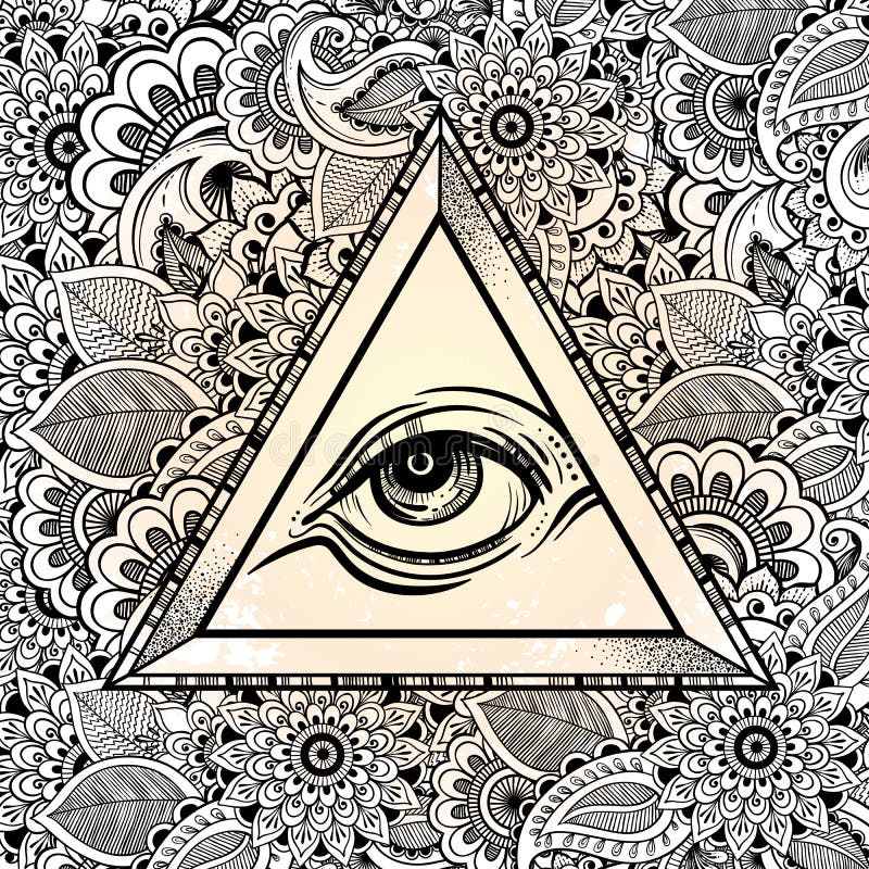 Tutto il simbolo vedente della piramide dell'occhio Occhio disegnato a mano di provvidenza Alchemia, religione, spiritualità, art royalty illustrazione gratis Tutto il simbolo vedente della piramide dell'occhio Occhio disegnato a mano di provvidenza Alchemia, religione, spiritualità, art royalty illustrazione gratis
