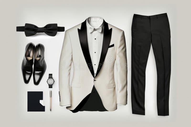 Tuxedo with Black Shoes Outfit. Generative AI Stock Illustration