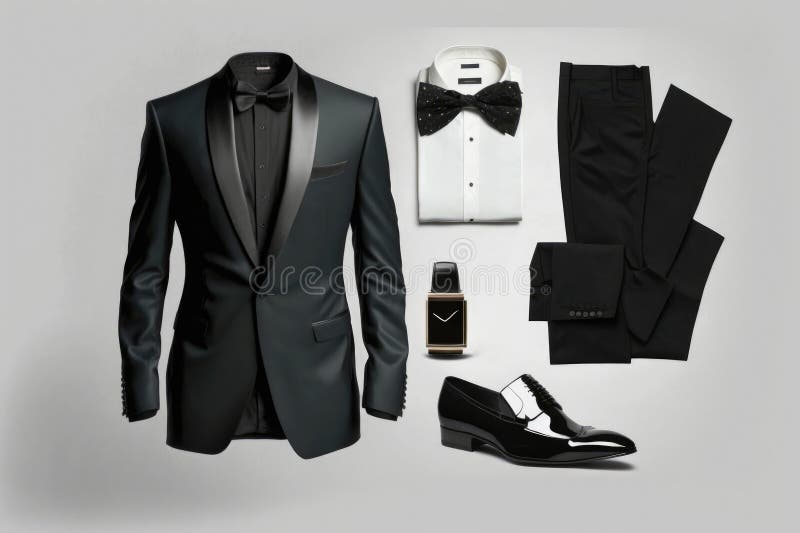 Tuxedo with Black Shoes Outfit. Generative AI Stock Illustration
