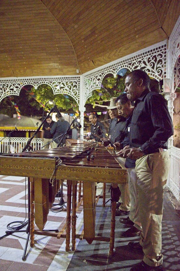TUXTLA GUTIERREZ, MEXICO - Apr 22, 2019: Group of musicians playing the marimba in Tuxtla Gutierrez, Mexico