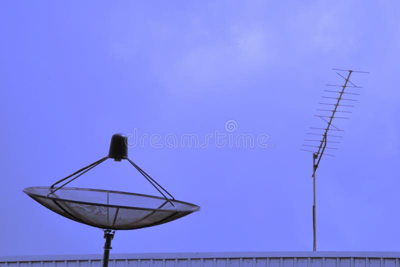 TV Aerial and Satellite Dish Stock Photo Image of blue