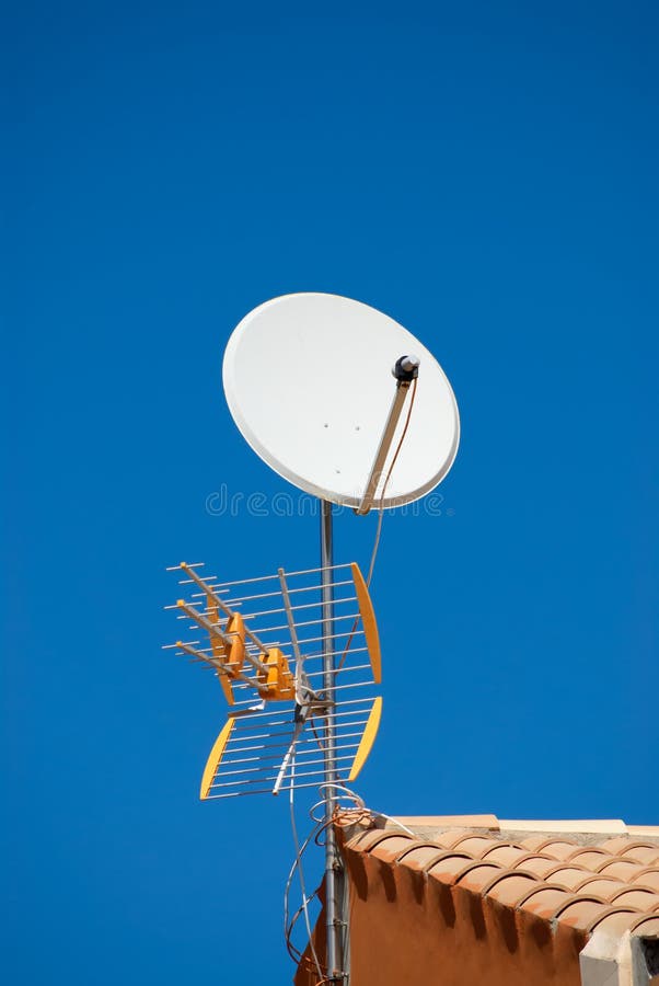 TV Aerial and Satellite Dish Stock Image Image of dish, blue 7401145