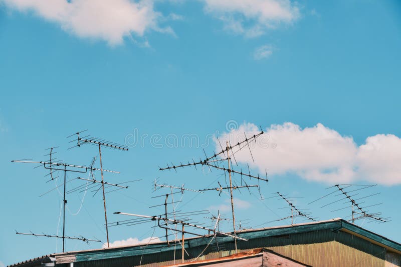 TV Antenna on the Roof of the House Stock Image Image of cloudy