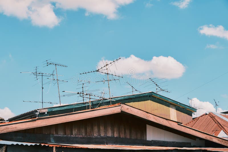 TV antenna on the roof of the house