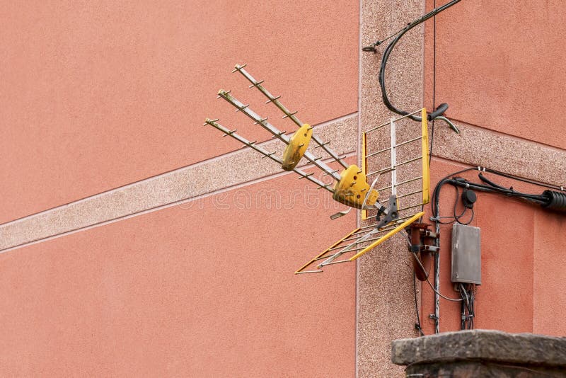 TV Antenna on the Wall of a Residential Building Stock Photo Image of