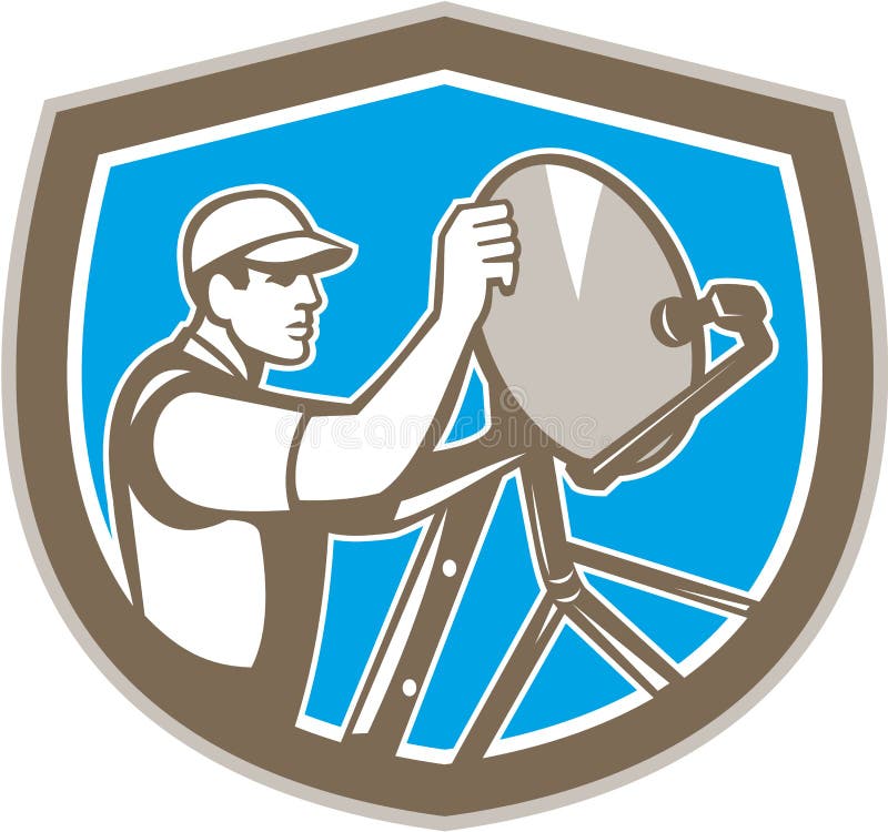 TV anteny satelitarnej Installer osłona Retro ilustracja wektor