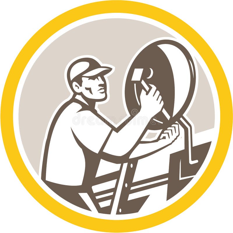 TV anteny satelitarnej Installer Retro okrąg royalty ilustracja