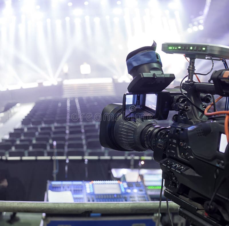 Tv Camera in a Concert Hal. Professional Digital Video Camera. Stock