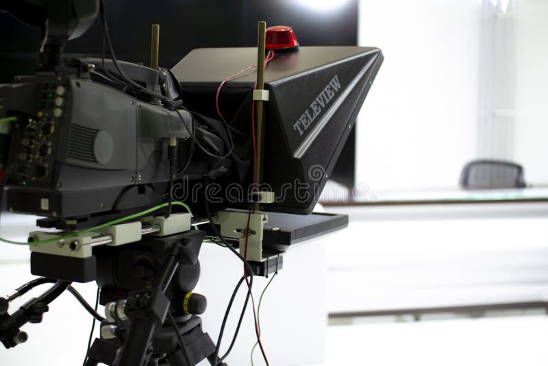 TV Camera in the Studio. Teleprompter and Professional Highdefinition
