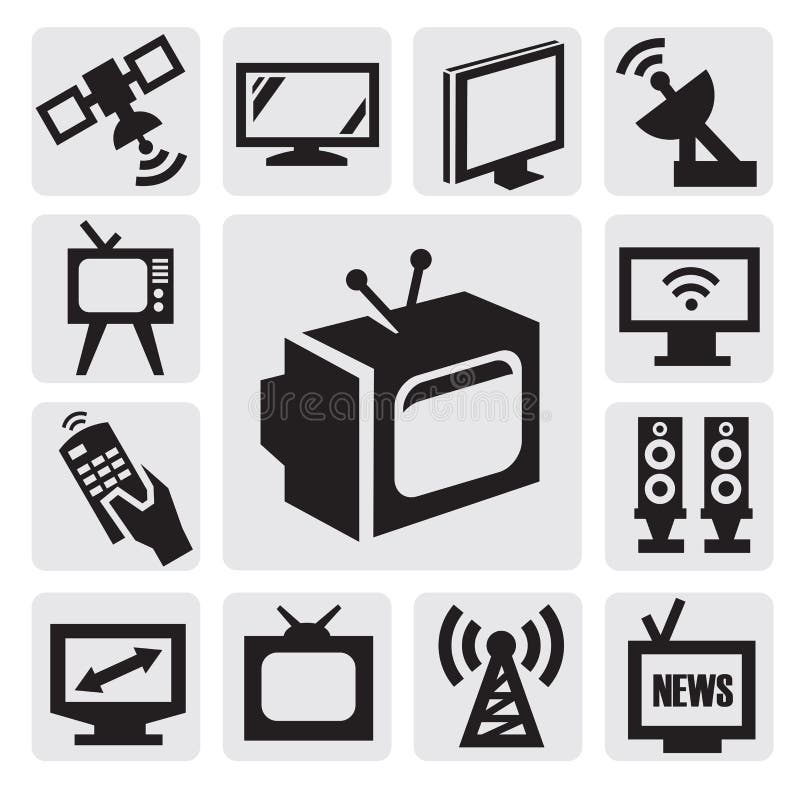 Vector black TV icons set on gray. Lcd tv vector vectors