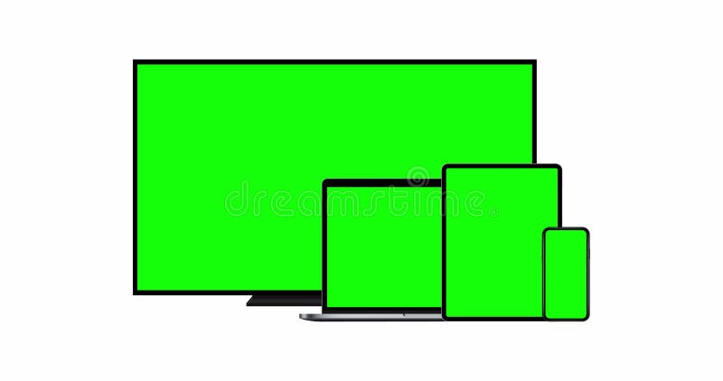 TV, Laptop, Tablet Computer, Smartphone With Green Screens
