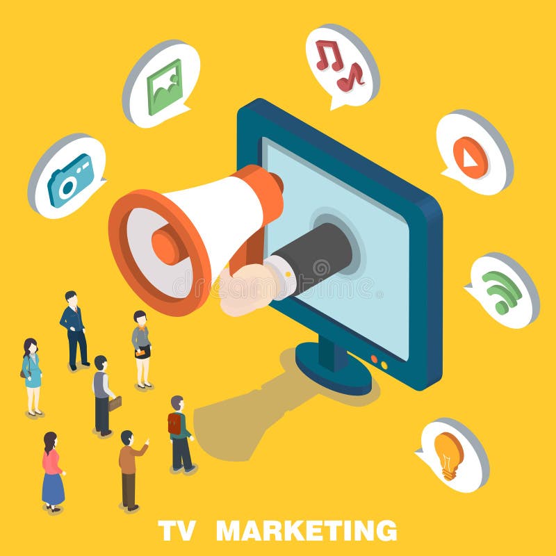 TV marketing concept in 3d isometric flat design