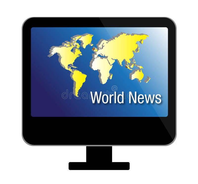 Illustration of digital multimedia technology - flat LCD television set with world map and World News text. Additional illustration file is supplied for your needs (change colors, add or remove text and elements). Lcd tv vector vectors
