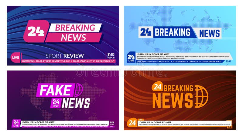 TV news banners. Breaking news banner headline, global news report backdrops. Television news broadcasting banners