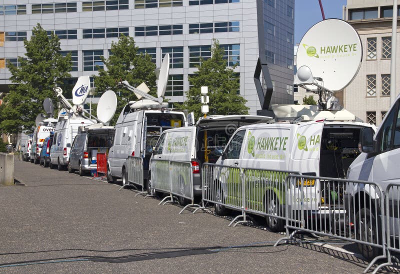 TV news satellite vans editorial stock photo. Image of communication