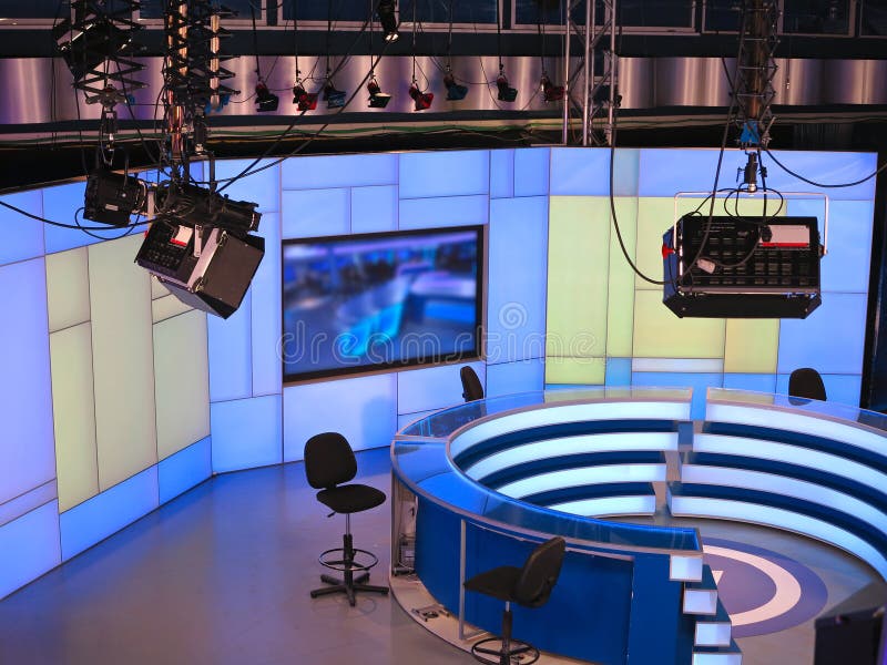 TV NEWS studio with light equipment ready for recordind release. TV NEWS studio with light equipment ready for recordind release
