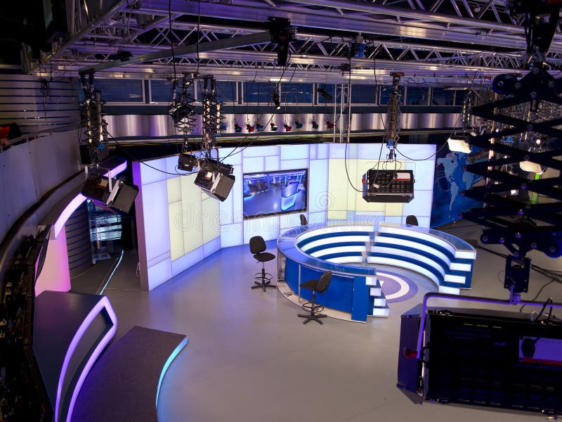 TV NEWS studio with light equipment ready for recordind release. TV NEWS studio with light equipment ready for recordind release