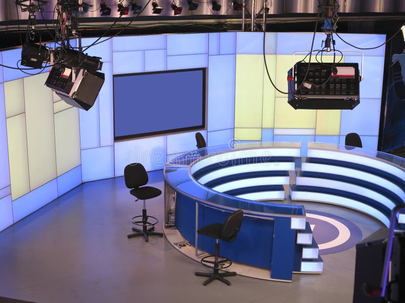 TV NEWS studio with light equipment ready for recording release